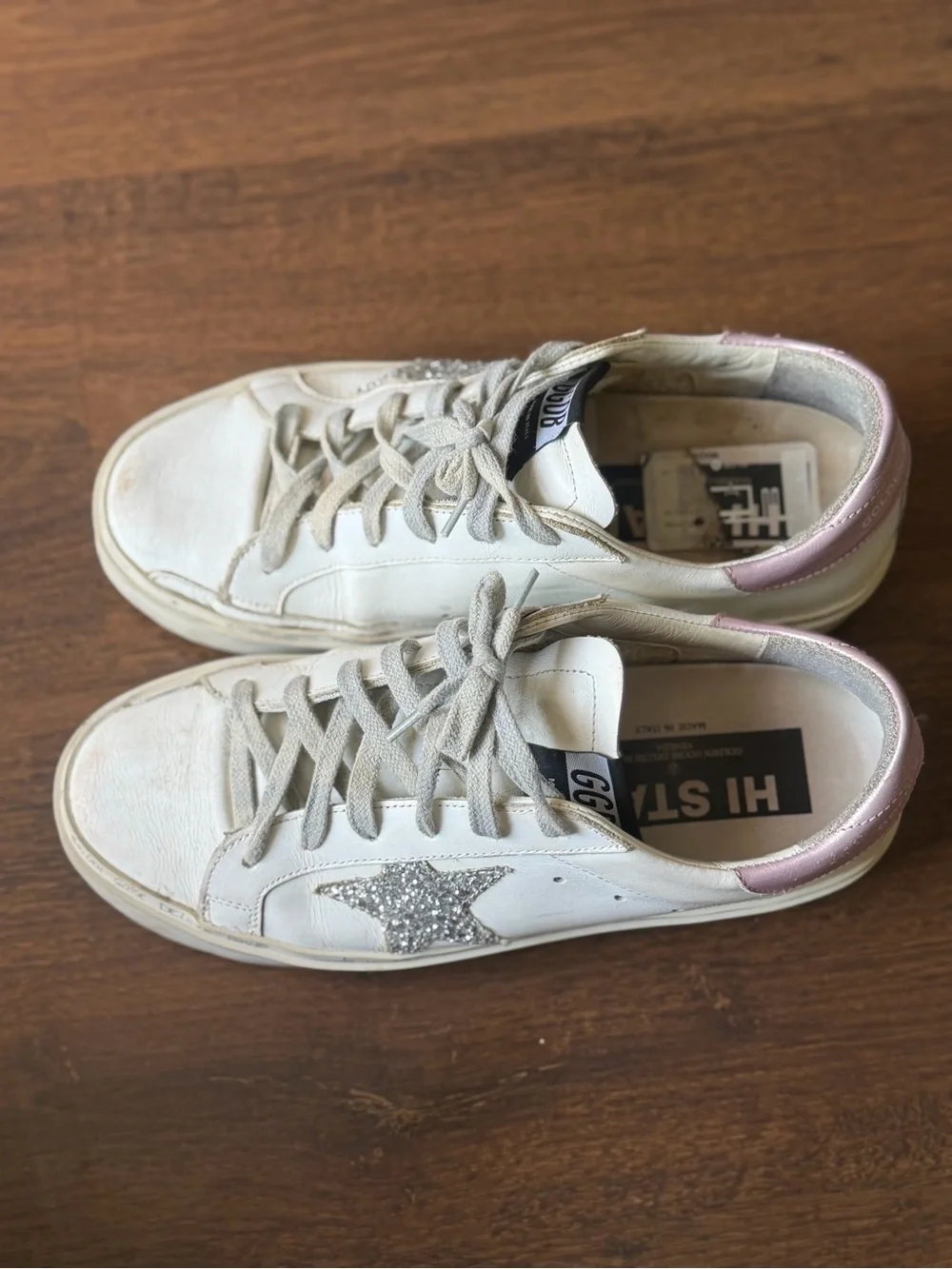Golden Goose White Leather Platform Sneakers (Hi Star)
